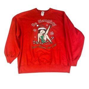 Betty‎ Boop Christmas Sweatshirt Naughty Save Santa the Trip XL